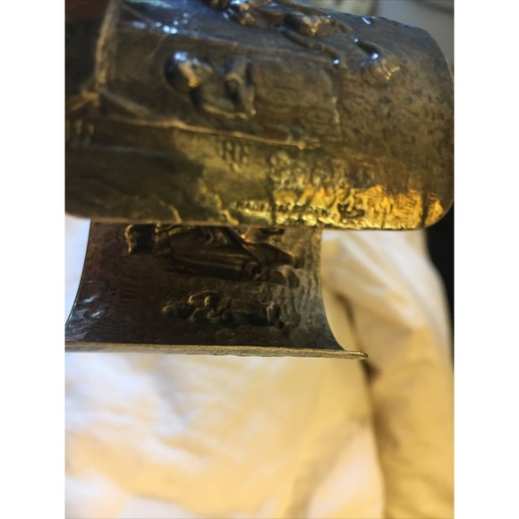 Vintage Hans Jensen Denmark Repousse Hammered Scene Silver Plated Cuff Bracelet - Picture 10 of 10